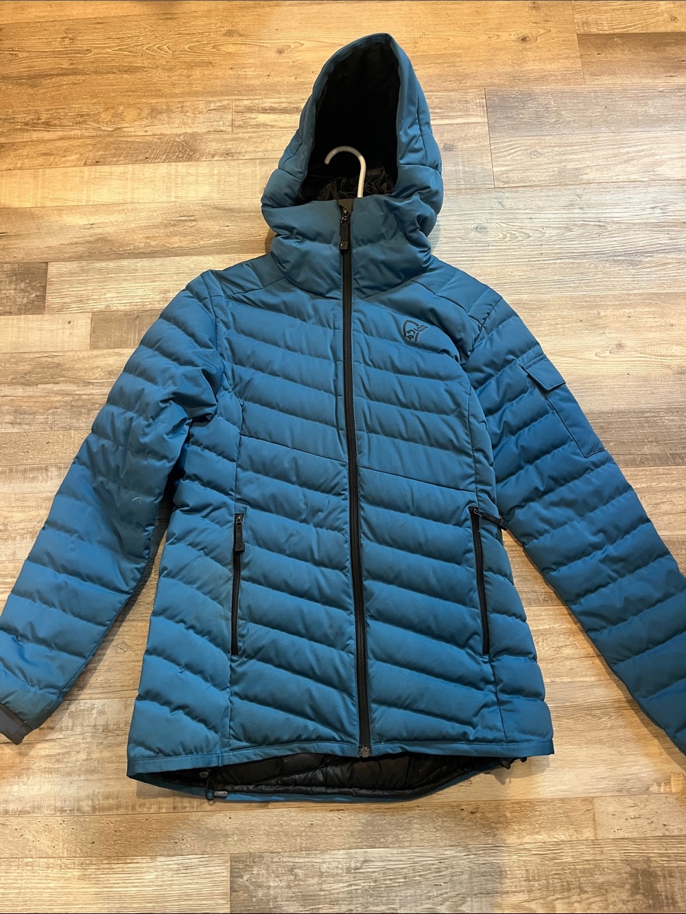 Insulated Blue Hooded Down Jacket